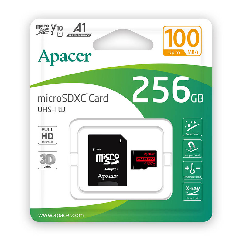 کرات حافظه microSDXC اپیسر مدل R100 کلاس 10 استاندارد UHS-I U1 سرعت 100MBps ظرفیت 256 گیگابایت