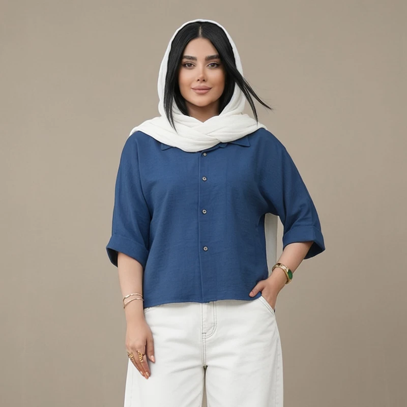 شومیز زنانه باکسی کوتاه مدل آیلا