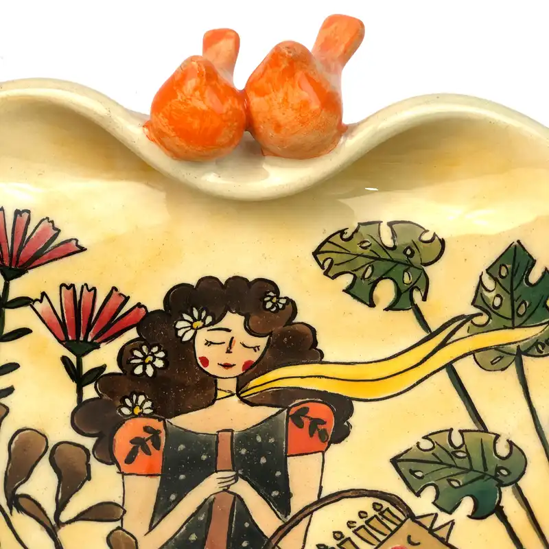 شیرینی خوری سفالی مدل گنجشک دار