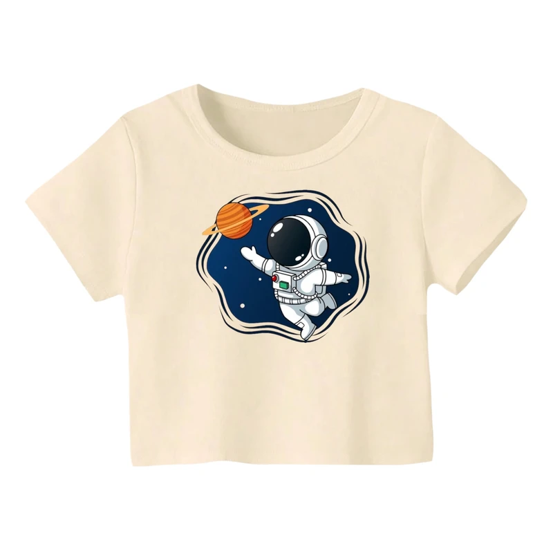 کراپ‌ تی‌شرت آستین کوتاه زنانه مدل فضانورد کد 15