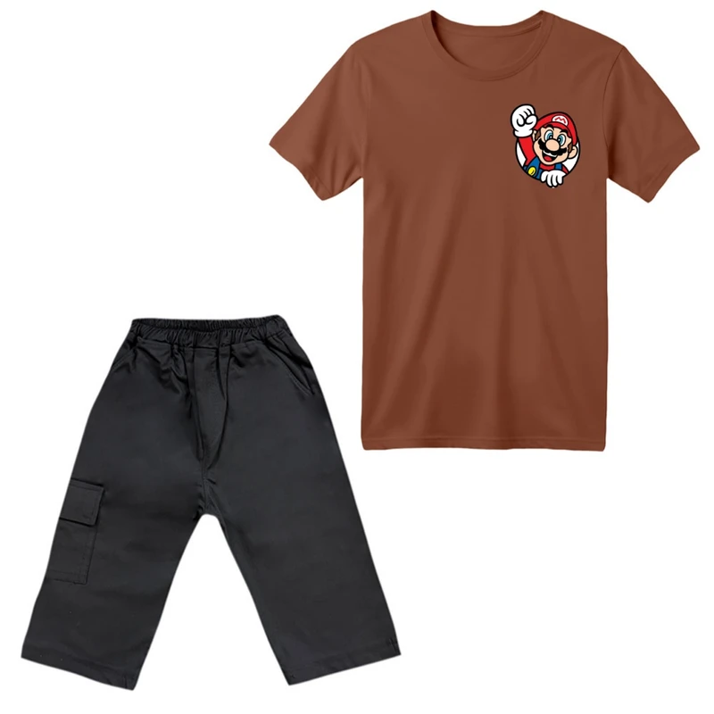ست تی‌شرت آستین کوتاه و شلوارک پسرانه مدل ماریو کد ۹