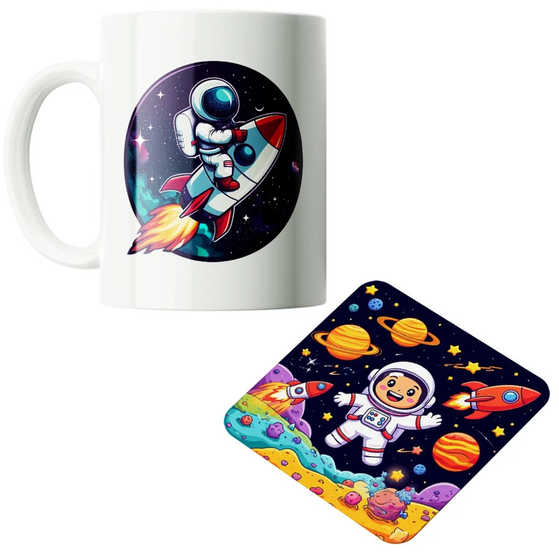 ماگ پاد آفرین مدل فضانورد سیاره منظومه شمسی موشک آدم فضایی کد PZ208 به همراه زیرلیوانی