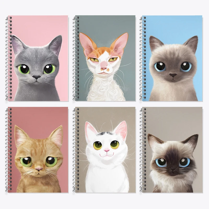 دفتر زبان 50 برگ خندالو مدل دو خط طرح گربه (Cat) کد 481 مجموعه 6 عددی