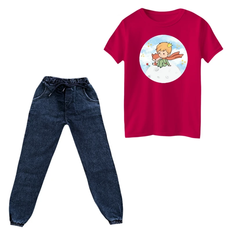 ست تی‌شرت و شلوار پسرانه مدل شازده کوچولو و روباه کد 8