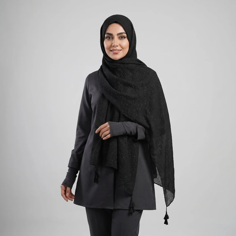 شال زنانه مدل پلیسه شاینی منگوله دار