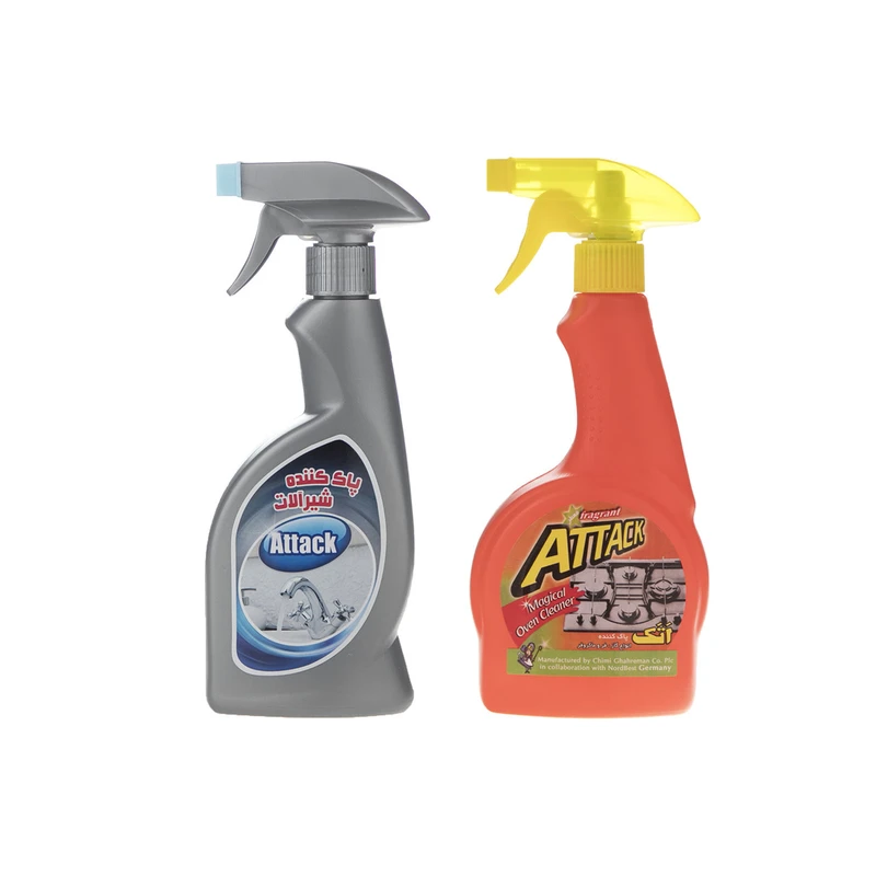 پاک کننده شیرآلات و سینک ظرفشویی اتک مدل N2 حجم 375 میلی لیتر به همراه پاک کننده اجاق گاز اتک مدل 02 حجم 500 میلی لیتر