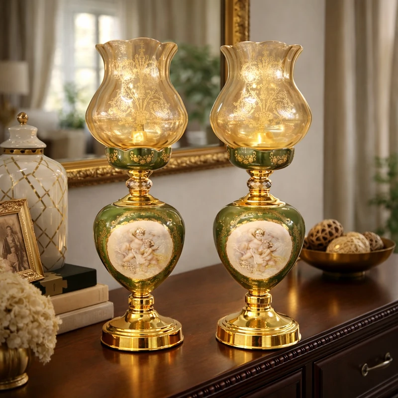 چراغ رومیزی مدل سرامیکی مجموعه 2 عددی