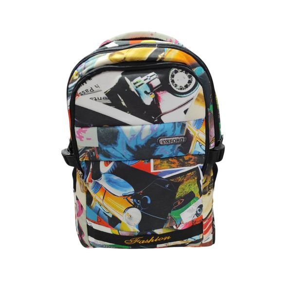 کوله پشتی مدرسه مدل دو زیپ طرح ماشین1 کد 007
