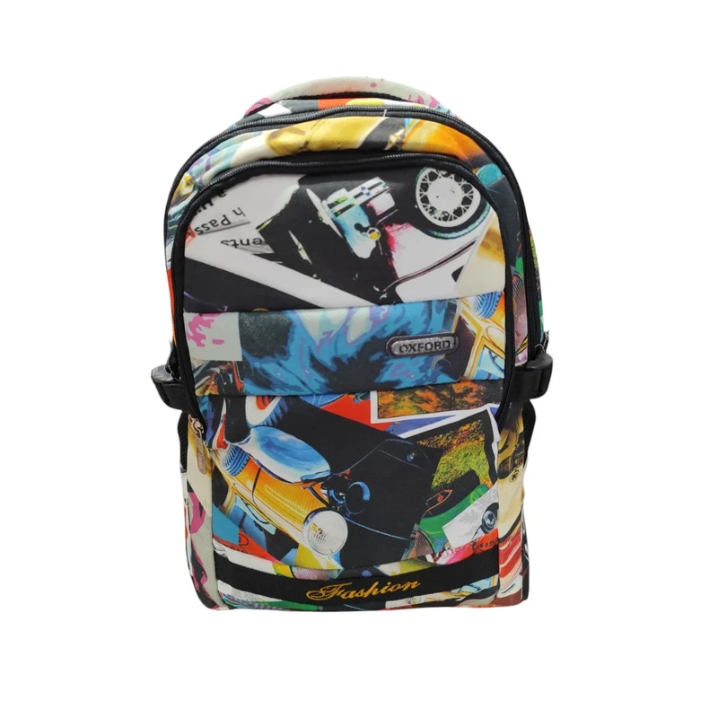 کوله پشتی مدرسه مدل دو زیپ طرح ماشین1 کد 007