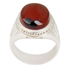 انگشتر نقره مردانه بازرگانی میلادی مدل  عقیق یمن رکاب فیلی کد AM_2405