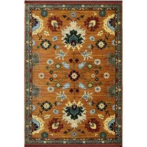 فرش ماشینی 700 شانه لک لک  زمینه نارنجی حاشیه آبی مدل 2017