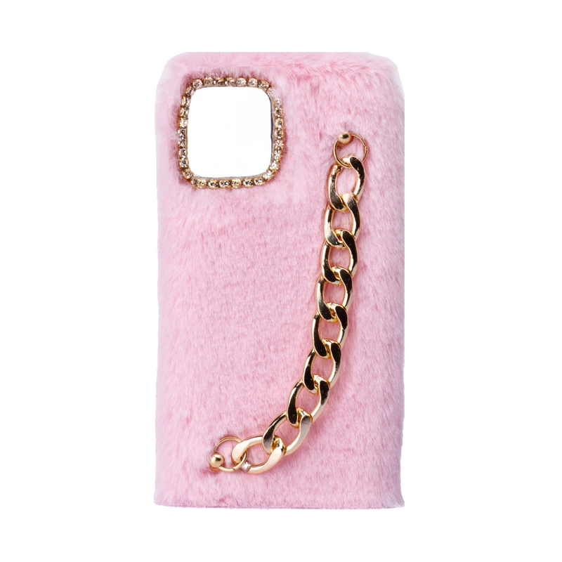 کاور طرح دخترانه دستبندی مدل خزدار پشمالو زنجیردار مناسب برای گوشی موبایل اپل iPhone 13 Mini