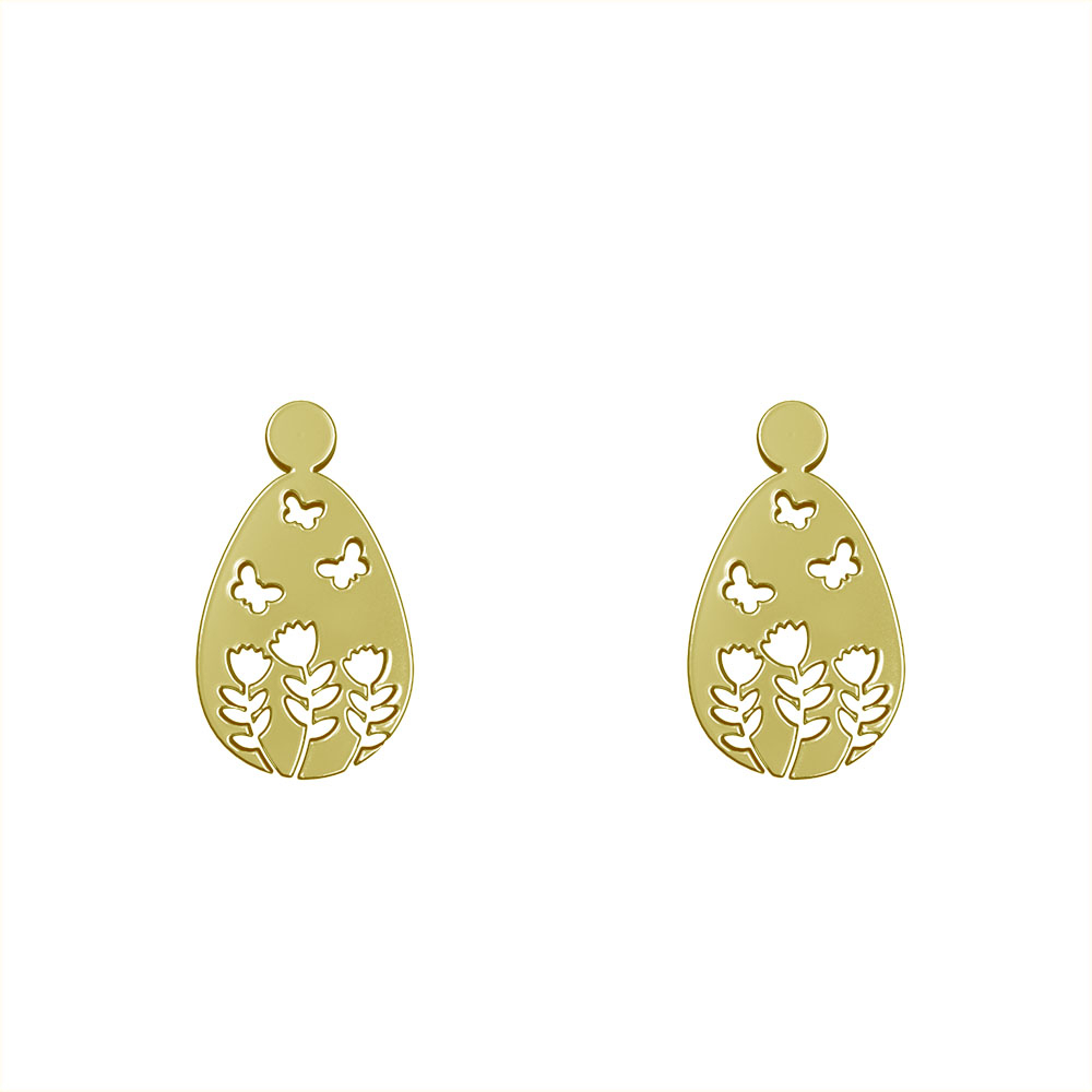 گوشواره طلا 18 عیار زنانه مدوپد مدل پروانه و گل کد GA1-10471