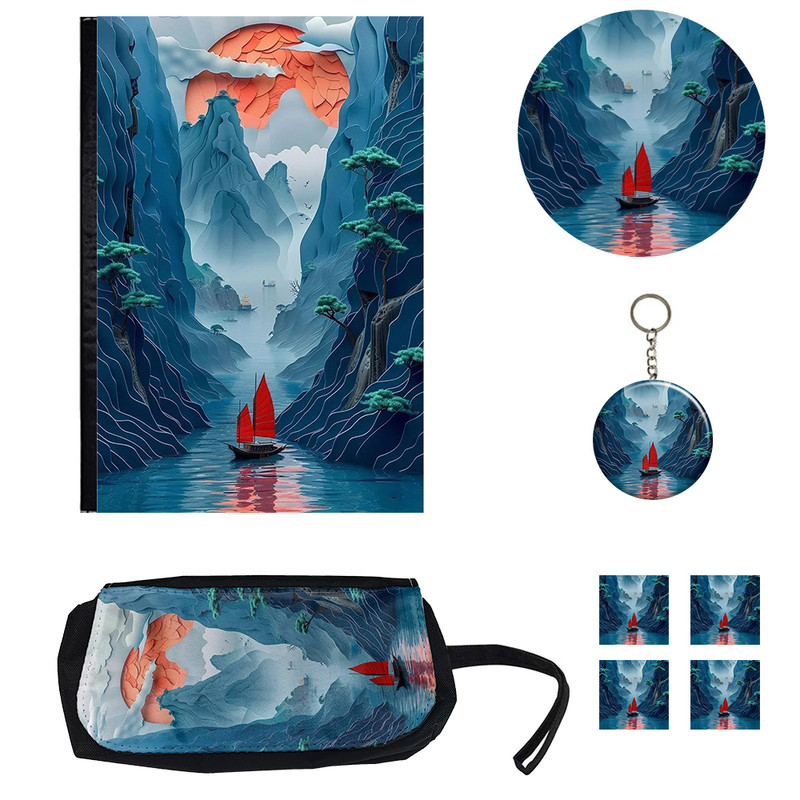 بسته لوازم تحریر مدل قایق بادبانی شامل کلاسور فانتزی کد 1 مجموعه 8 عددی