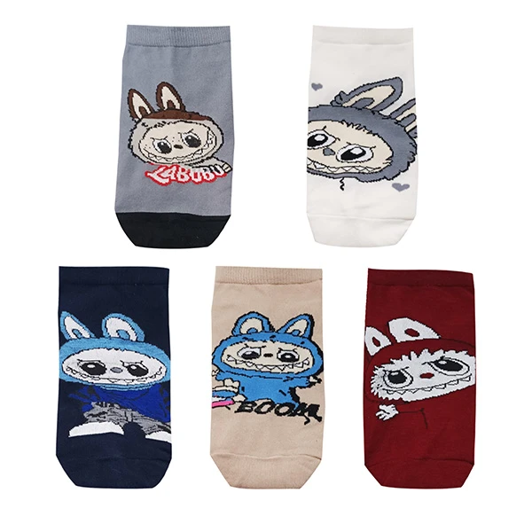 جوراب ساق کوتاه دخترانه تن پوش هنگامه مدل لبوبو کد l55 بسته 5 عددی