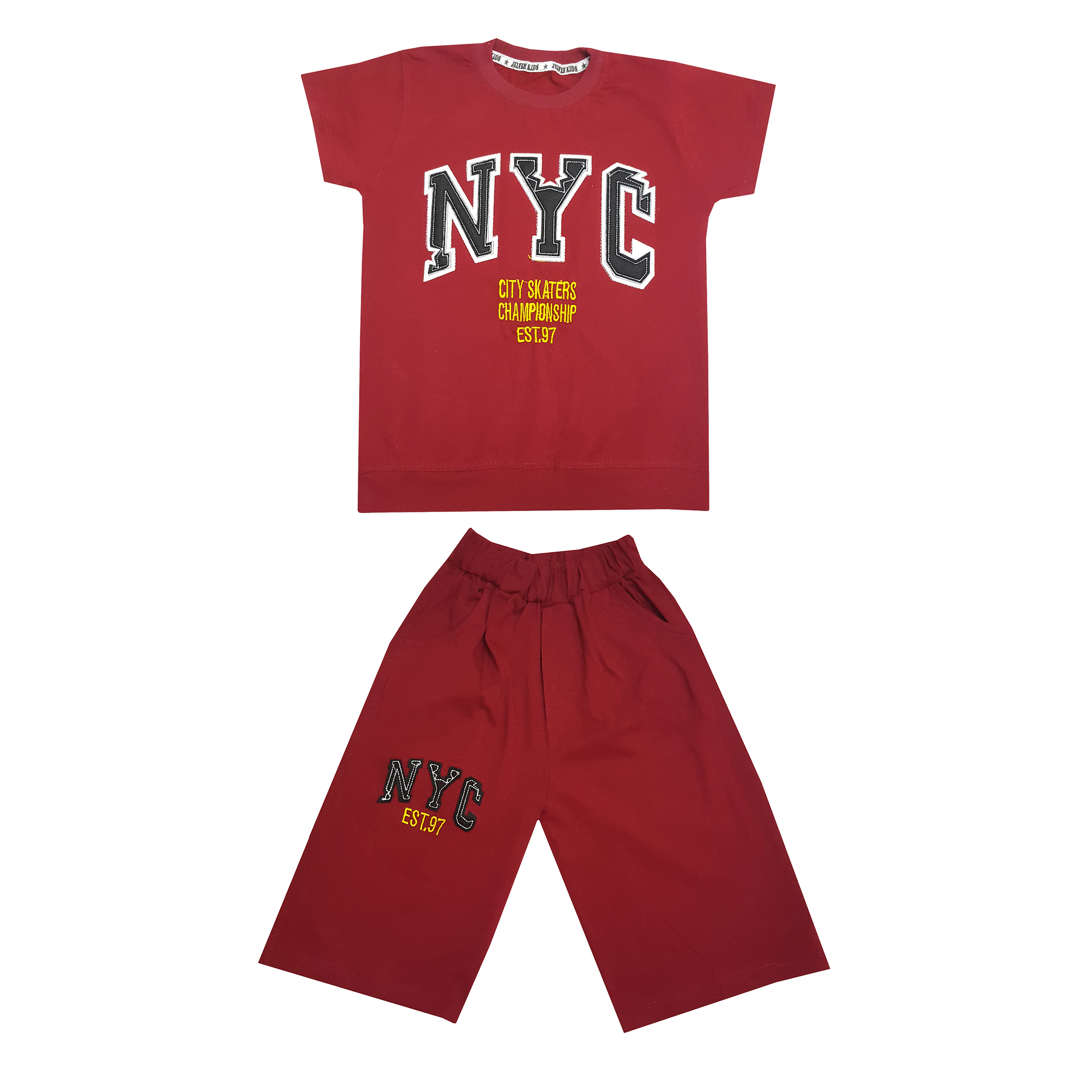 ست تی شرت و شلوارک پسرانه طرح NYC رنگ قرمز