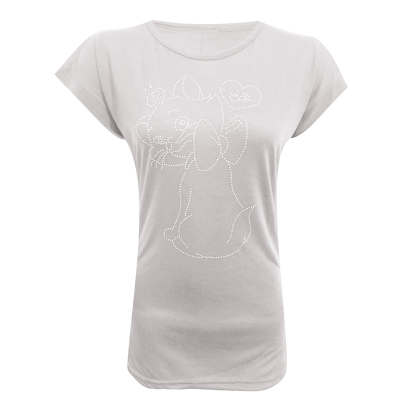 تی شرت آستین کوتاه زنانه مدل گربه خوشحال نگینی کد tm-2416 رنگ سفید