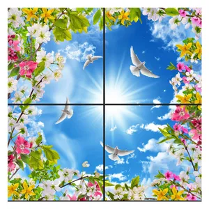 تایل سقفی آسمان مجازی طرح شکوفه های رنگی کد 0300 سایز 60x60 سانتی متر مجموعه 4 عددی
