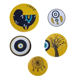 بشقاب دیوارکوب سفالی مدل مرغ آمین کد ۵۹ مجموعه ۵ عددی