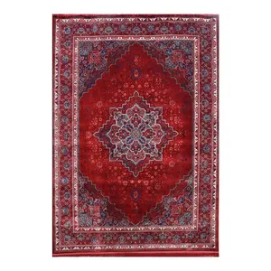 فرش ماشینی 1200 شانه زمینه قرمز لاکی حاشیه سبز مدل هریس آوانگارد  