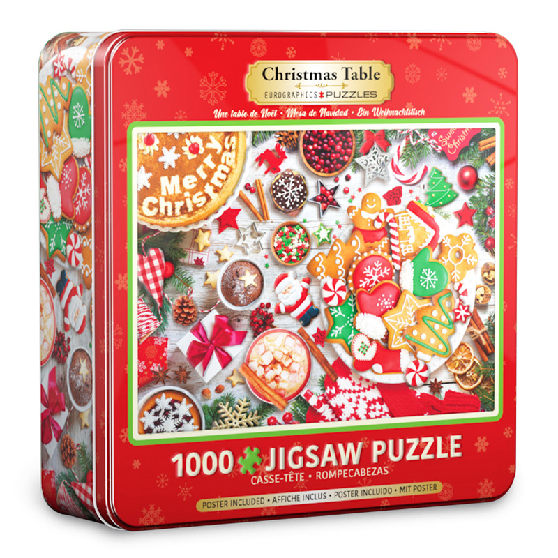 پازل 1000 تکه جعبه فلزي یوروگرافیکس پازلز مدل Christmas Table Tin كد 5623-8051