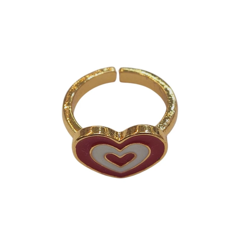 انگشتر دخترانه مدل فلزی قلب میناکاری کد VEN-ANG01