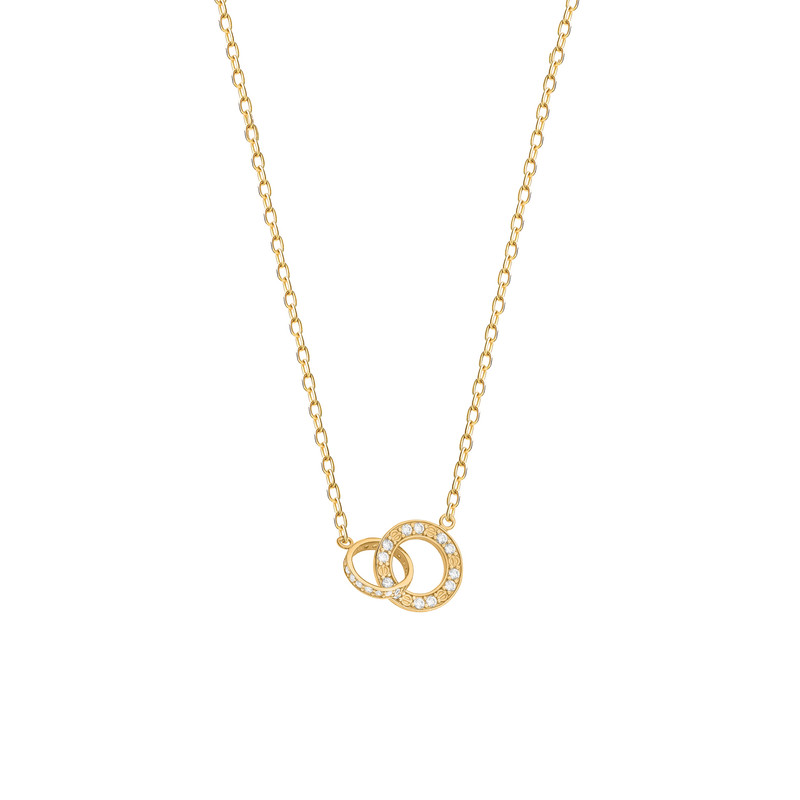 گردنبند طلا 18 عیار زنانه با طرح مینیمال ماوی گالری مدل دو دایره لاو نگینی