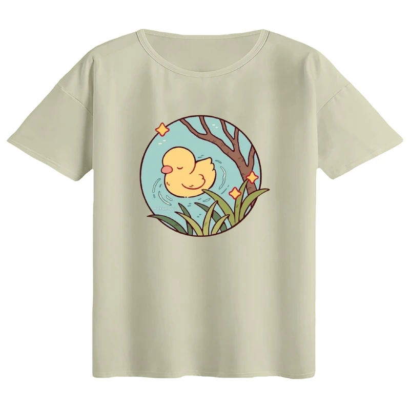 تی‌شرت اورسایز آستین کوتاه زنانه مدل باکسی طرح جوجه اردک