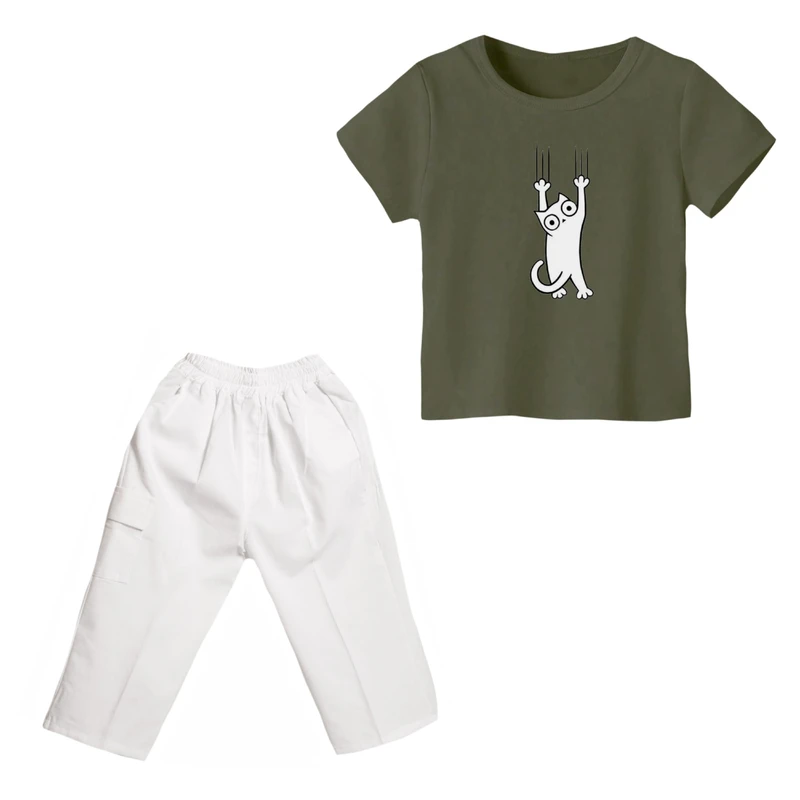 ست تی شرت و شلوارک دخترانه مدل گربه کد ۴