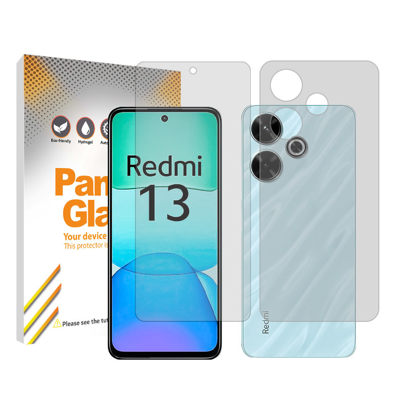محافظ صفحه نمایش شفاف پنزر گلس مدل Resistant‌ مناسب برای گوشی موبایل شیائومی Redmi 13  به همراه محافظ پشت گوشی