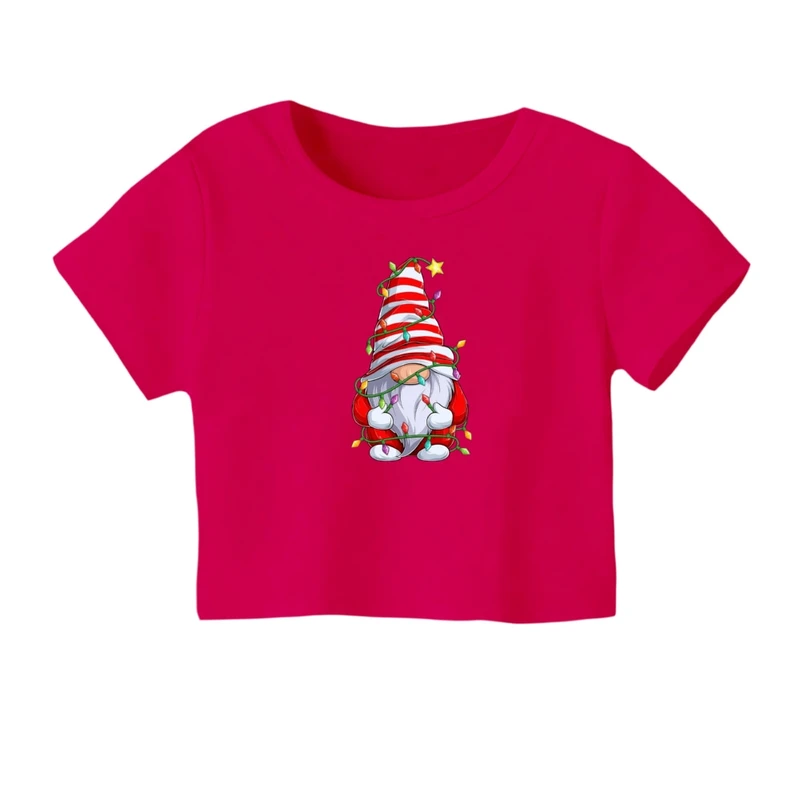 کراپ‌ تی‌شرت آستین کوتاه زنانه مدل بابانوئل کریسمس کد 46