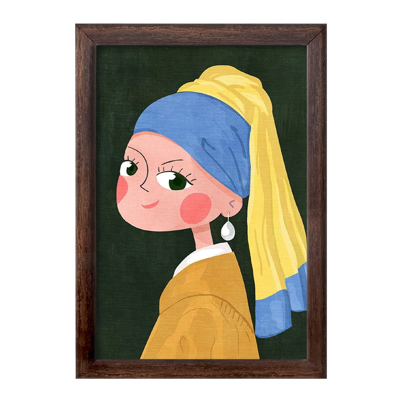 تابلو خندالو طرح دختری با گوشواره مروارید  کد 23357