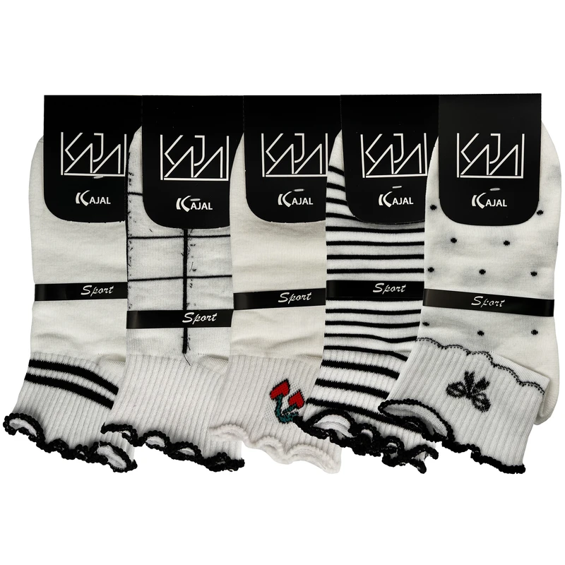 جوراب ساق کوتاه زنانه کجال مدل لبه دالبری بسته 5 عددی