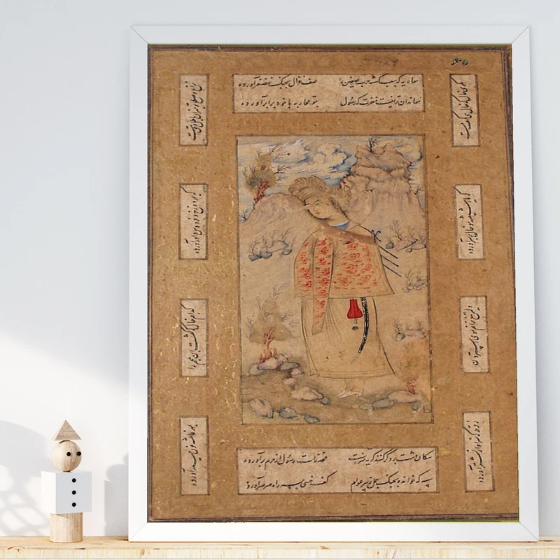 تابلو طرح نگاره جوان ایستاده مدل G00421 فریم سفید