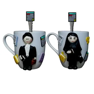 ماگ سرامیکی مدل حسابدار دختر و پسر کد 03003 مجموعه 2 عددی به همراه قاشق