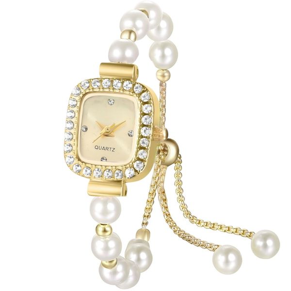 ساعت مچی عقربهای کوارتز زنانه مدل مینیمال لوکس بند دستبندی مرواریدی قفل کرواتی کد ۵