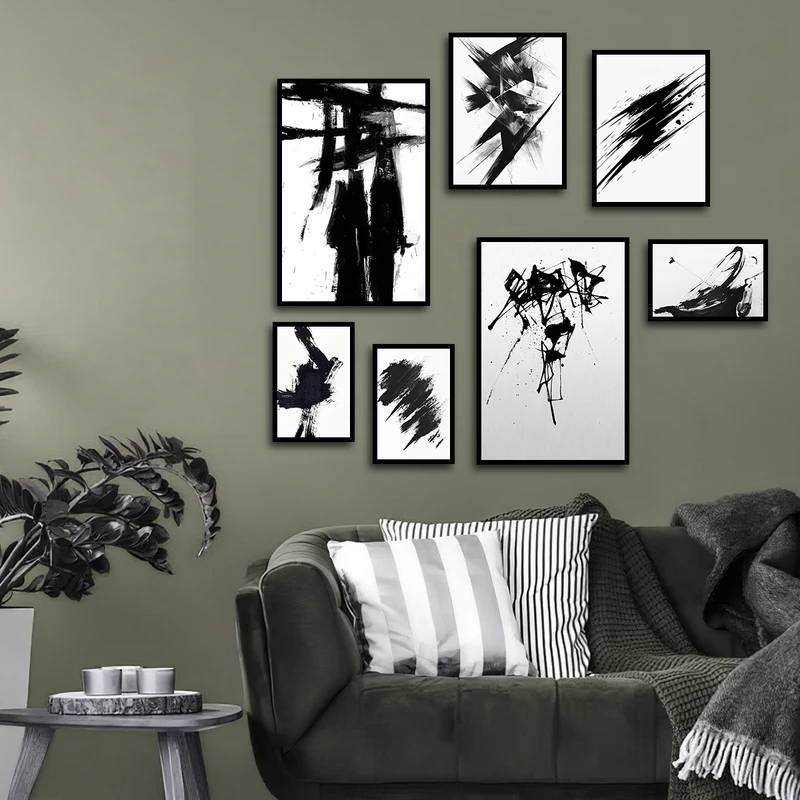 تابلو بکلیت طرح مدرن نقاشی خطوط مدل B-3508 فریم مشکی مجموعه 7 عددی