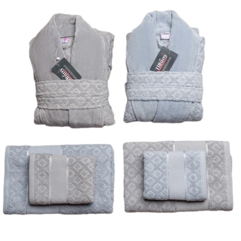 سرویس حوله پالتویی 12 تکه تیفانی مدل ست عروس و داماد کد T64