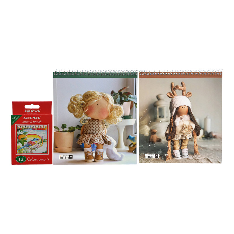 مداد رنگی 12 رنگ سنپول کد 12 به همراه دفتر نقاشی بسته 3 عددی