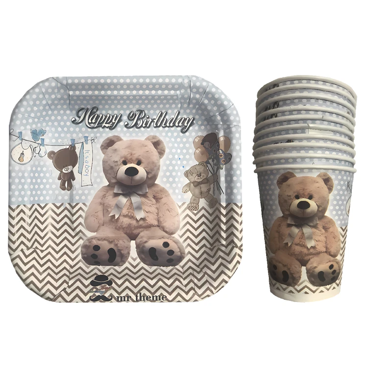 پیش دستی و لیوان یکبار مصرف مستر تم مدل تدی پسر پلاس بسته 20 عددی