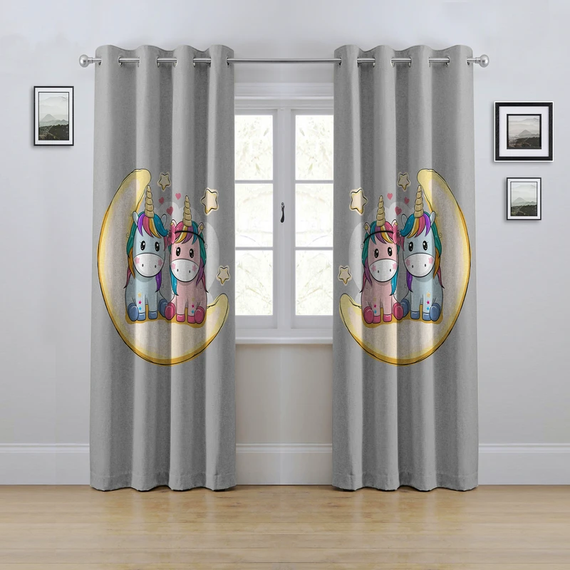پرده مدل پانچی طرح یونیکورن سایز 280x145 سانتی متر