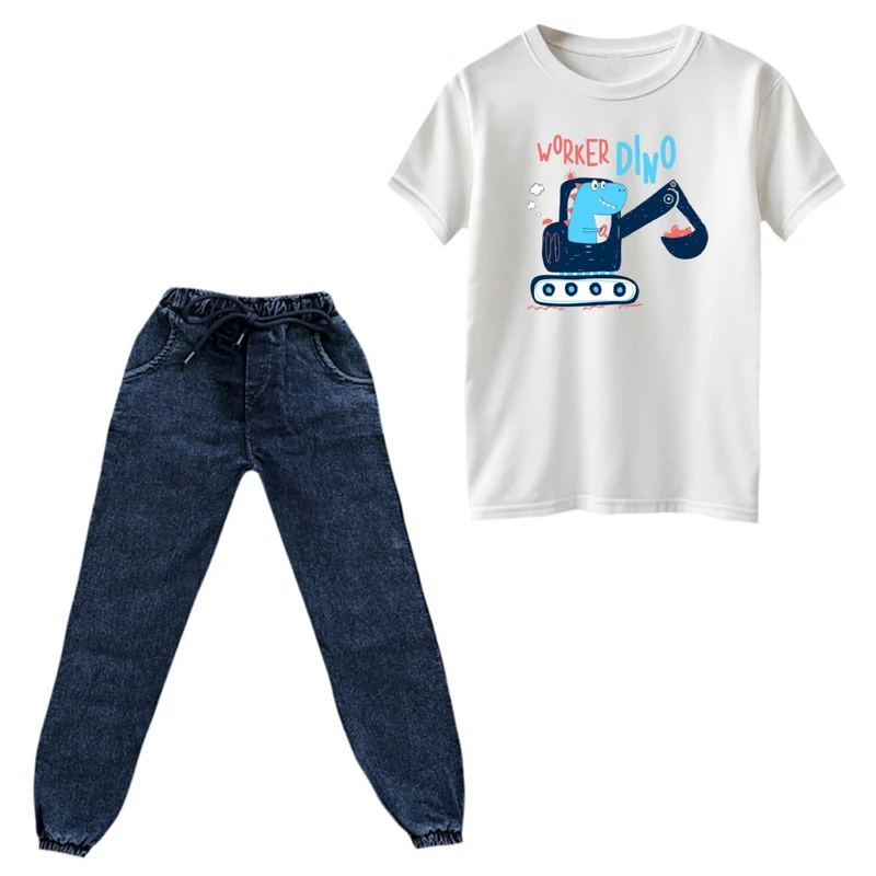 ست تی‌شرت و شلوار پسرانه مدل دایناسور کد ۱۷