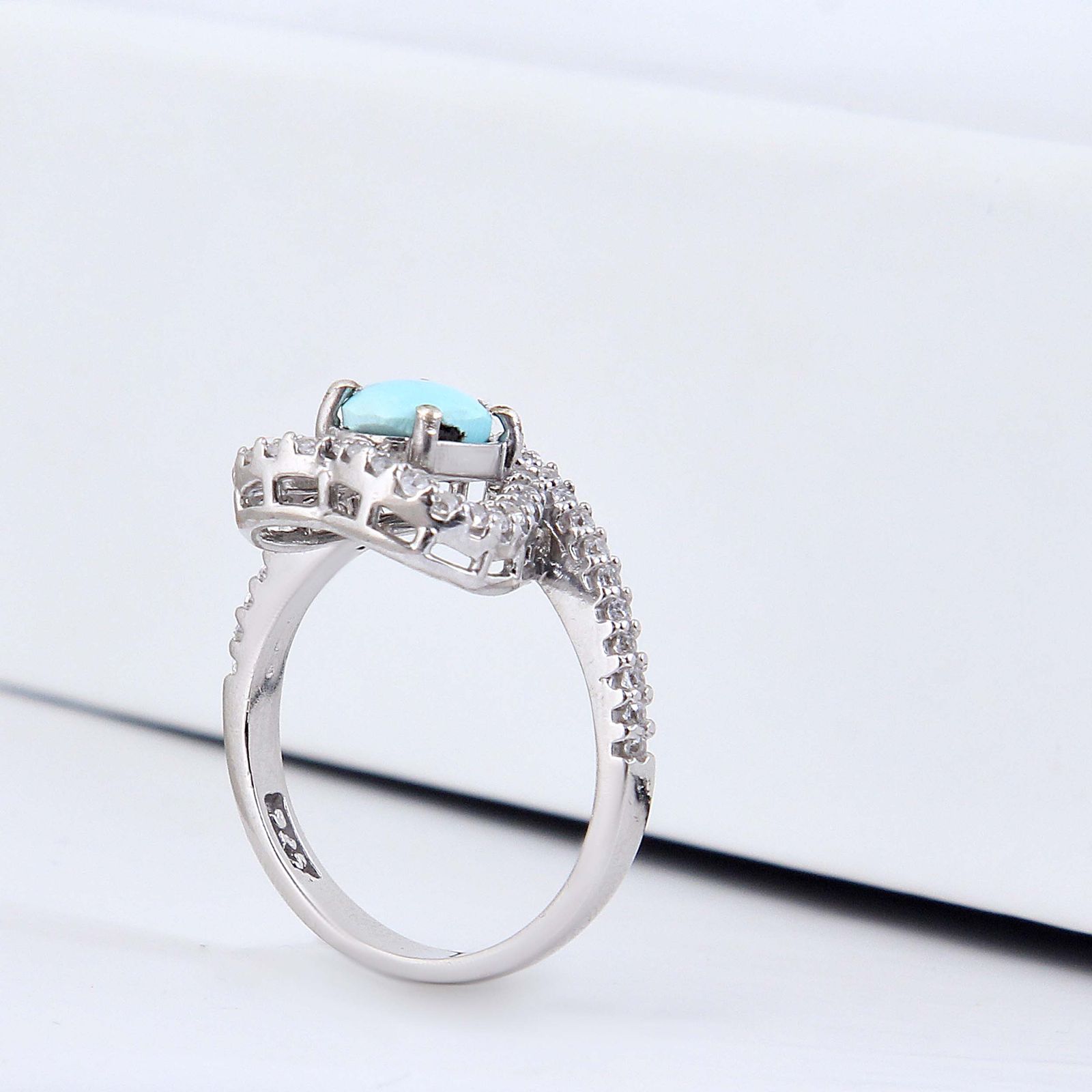 انگشتر نقره زنانه مدل فیروزه نیشابور آبکاری رادیوم کد AWR_2024 - - 6