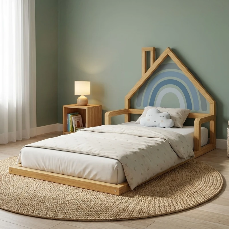 تخت خواب چوبی یک نفره مدل کلبه C1 سایز ۸۰×۱۸۰ سانتی‌متر