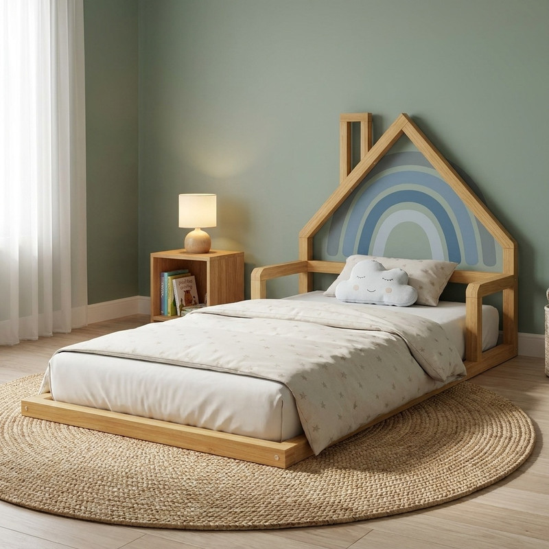 تخت خواب چوبی یک نفره مدل کلبه C1 سایز ۸۰×۱۸۰ سانتی‌متر