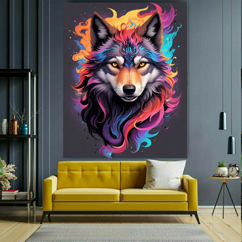 پوستر پارچه ای طرح گرگ رنگی کد FP104506