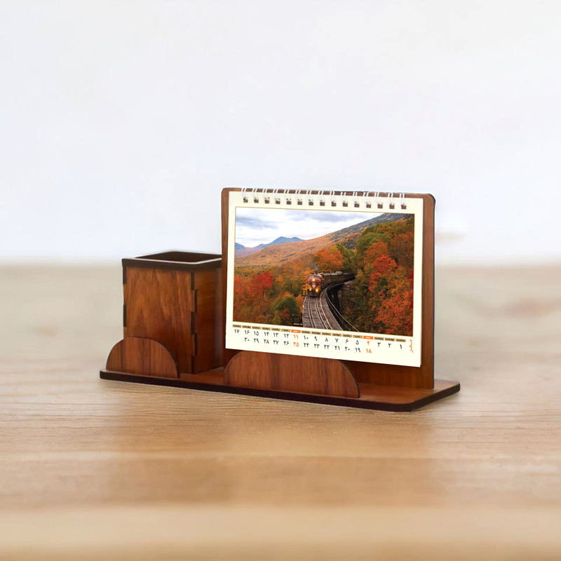 تقویم رومیزی سال 1404 مدل جامدادی چوبی طرح پاسارگاد بسته 10 عددی