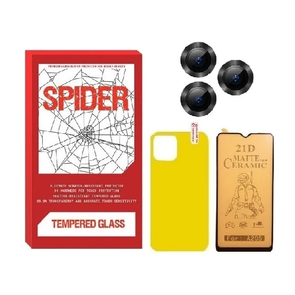 محافظ صفحه نمایش سرامیکی مات اسپایدر مدل 2CRN مناسب برای گوشی موبایل اپل iPhone 11 pro به همراه محافظ پشت گوشی و محافظ لنز دوربین
