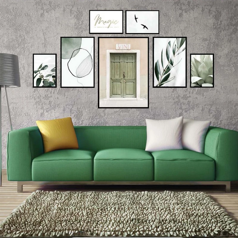 تابلو بکلیت طرح طبیعت و برگ سبز مدل شاین اکلیلی B-2247 مجموعه 7 عددی