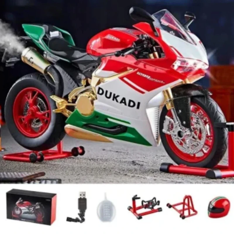 عکس شماره 10 : موتور بازی ناب سل مدل دوکاتی شارژی دودزا چراغدار فلزی به همراه کلید استارت و کلاه کاسکت